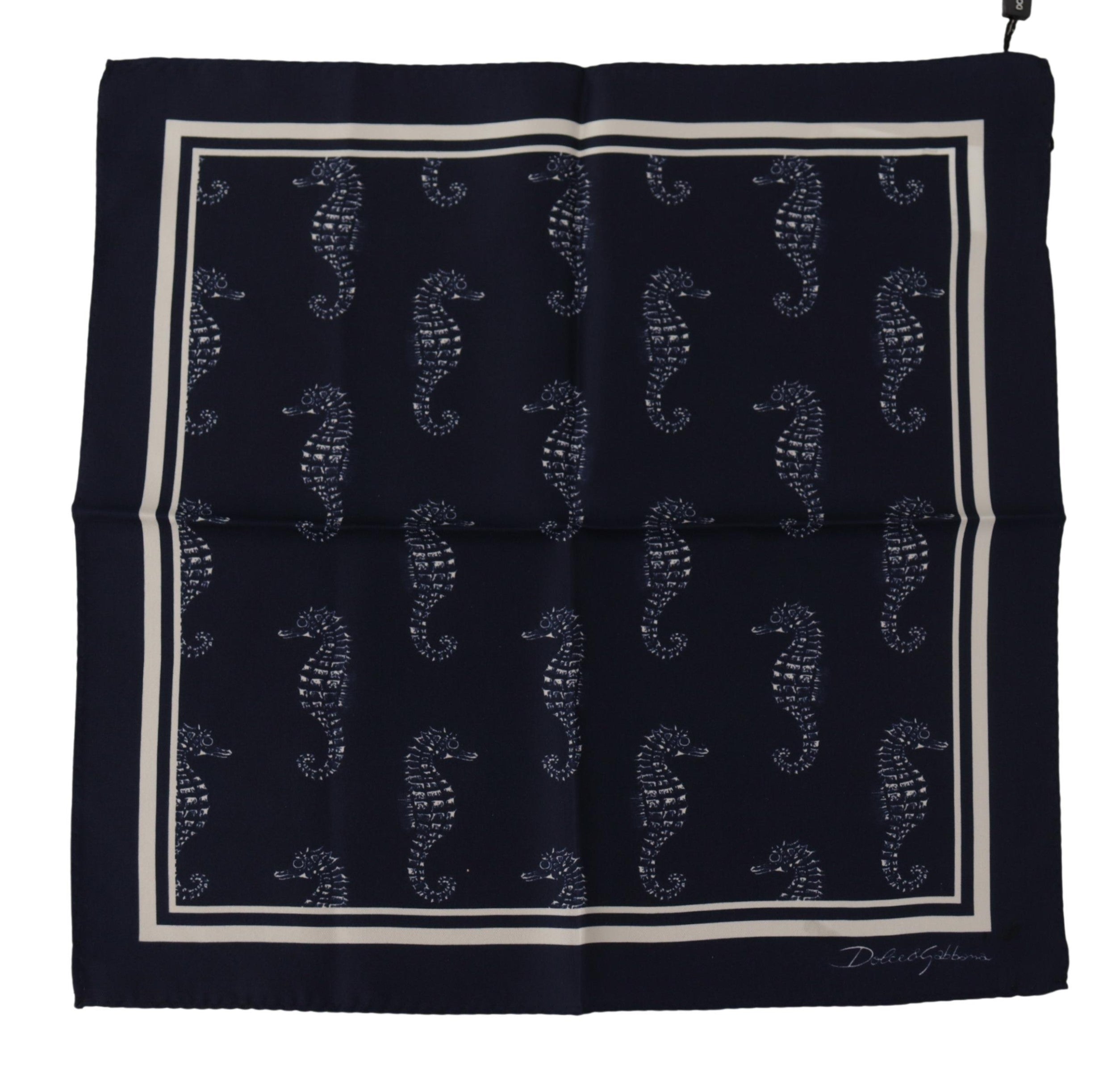 Dolce & Gabbana Blue Seahorse DG Printed Square Handkerchief Scarf - Zeiniez
