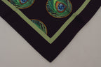 Dolce & Gabbana Black Peacock Feather DG Printed Square Handkerchief Scarf - Zeiniez