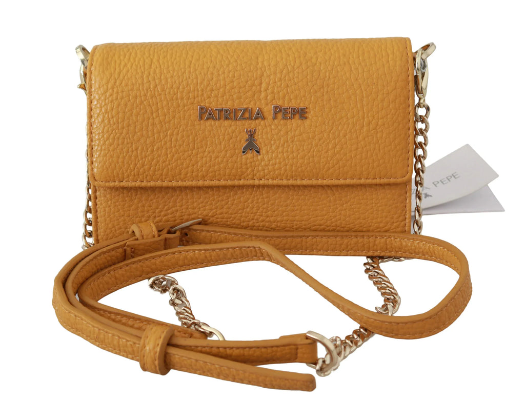 Patrizia Pepe Yellow Logo Leather Shoulder Strap Sling Bag - Zeiniez