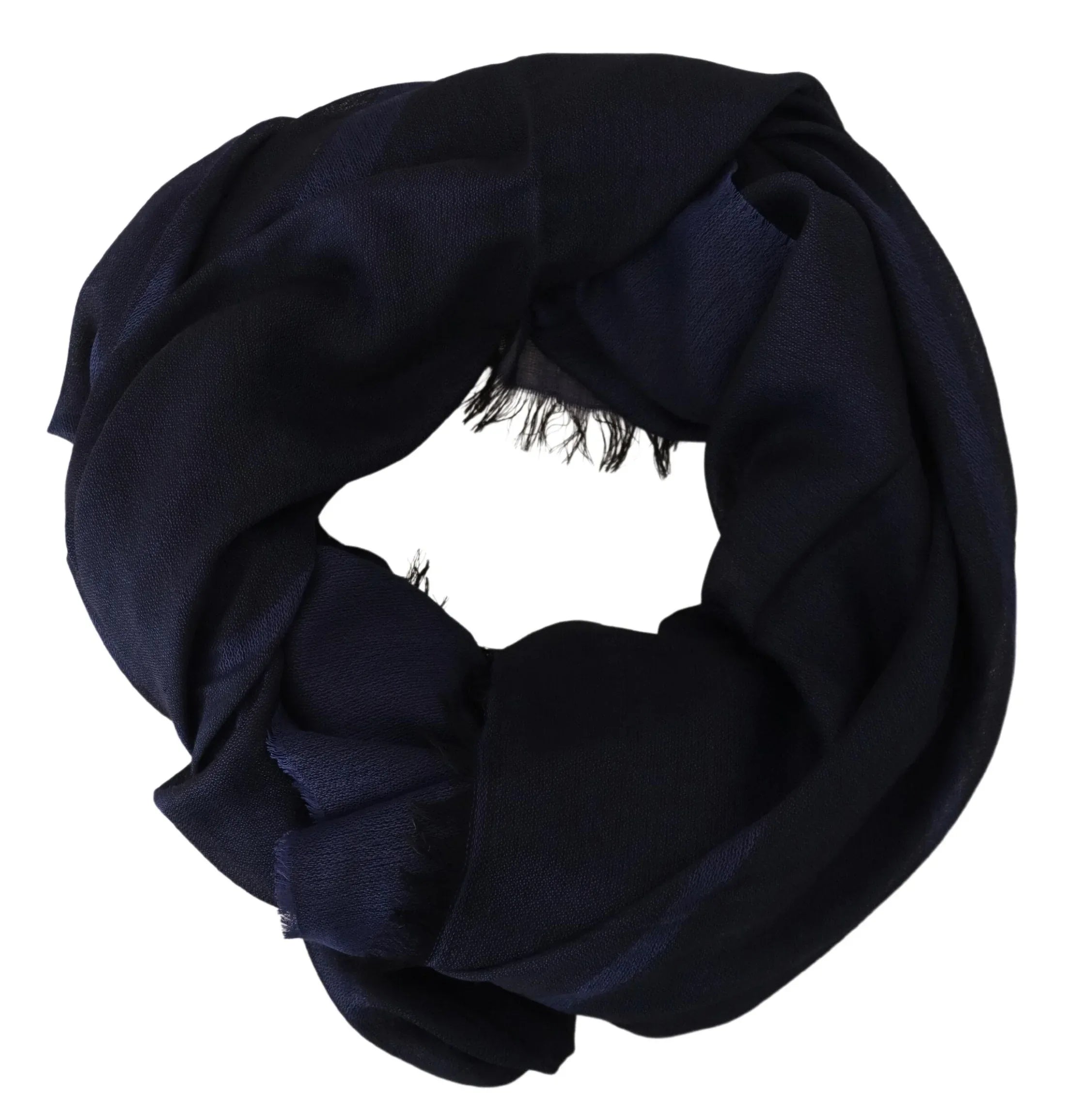 GF Ferre Dark Blue Wool Neck Wrap Shawl Fringes Scarf - Zeiniez