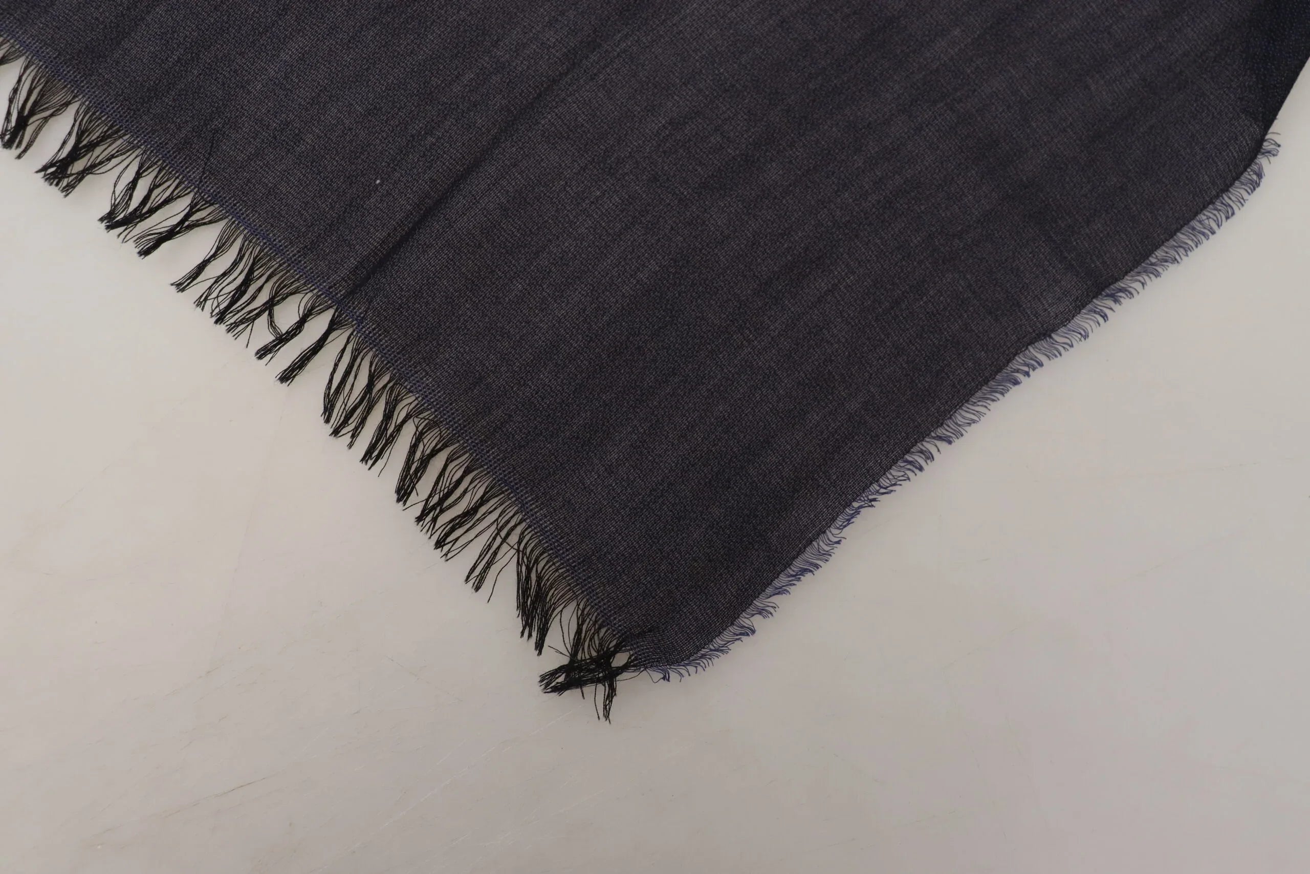 GF Ferre Dark Blue Wool Neck Wrap Shawl Fringes Scarf - Zeiniez