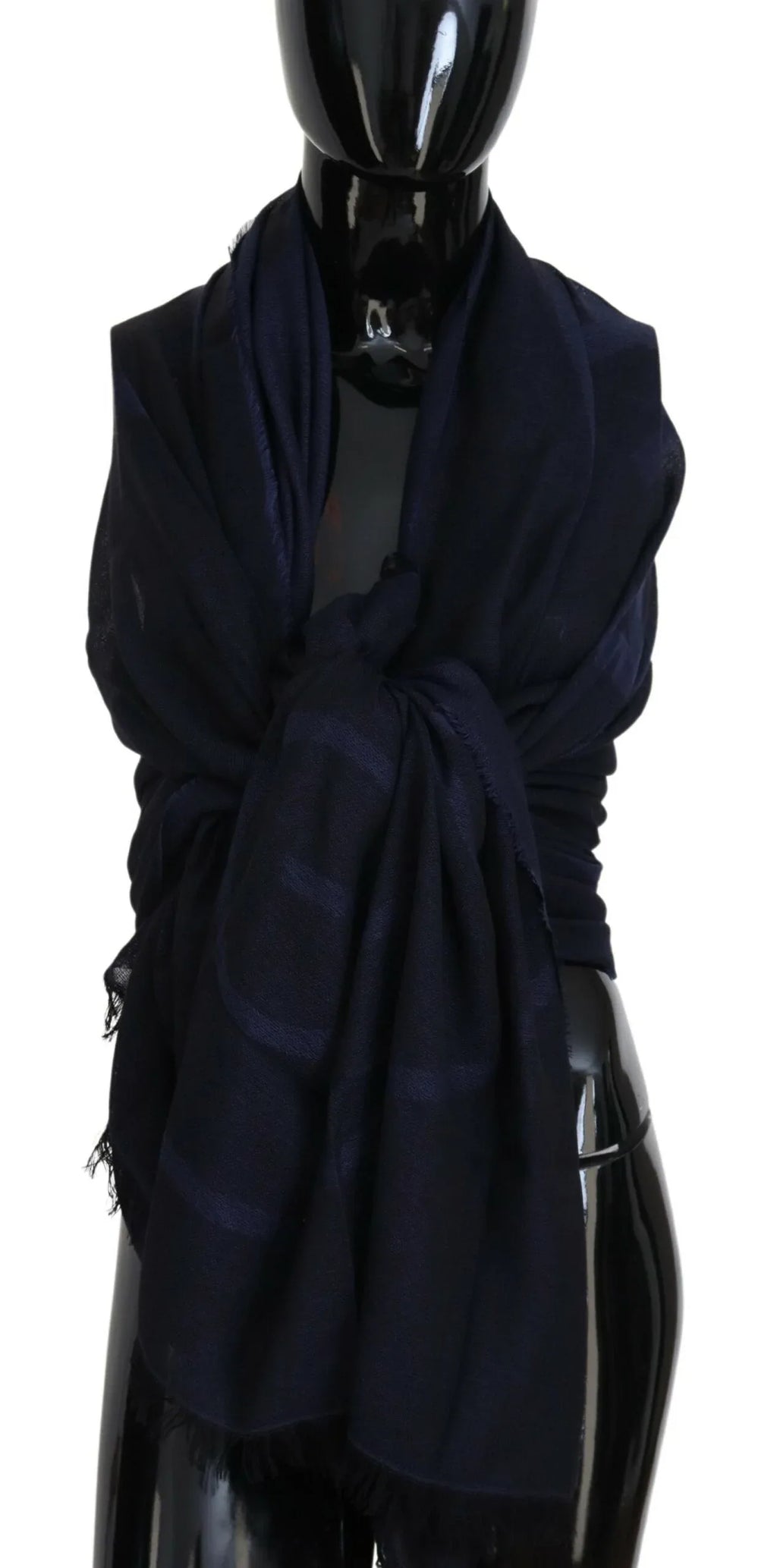 GF Ferre Dark Blue Wool Neck Wrap Shawl Fringes Scarf - Zeiniez