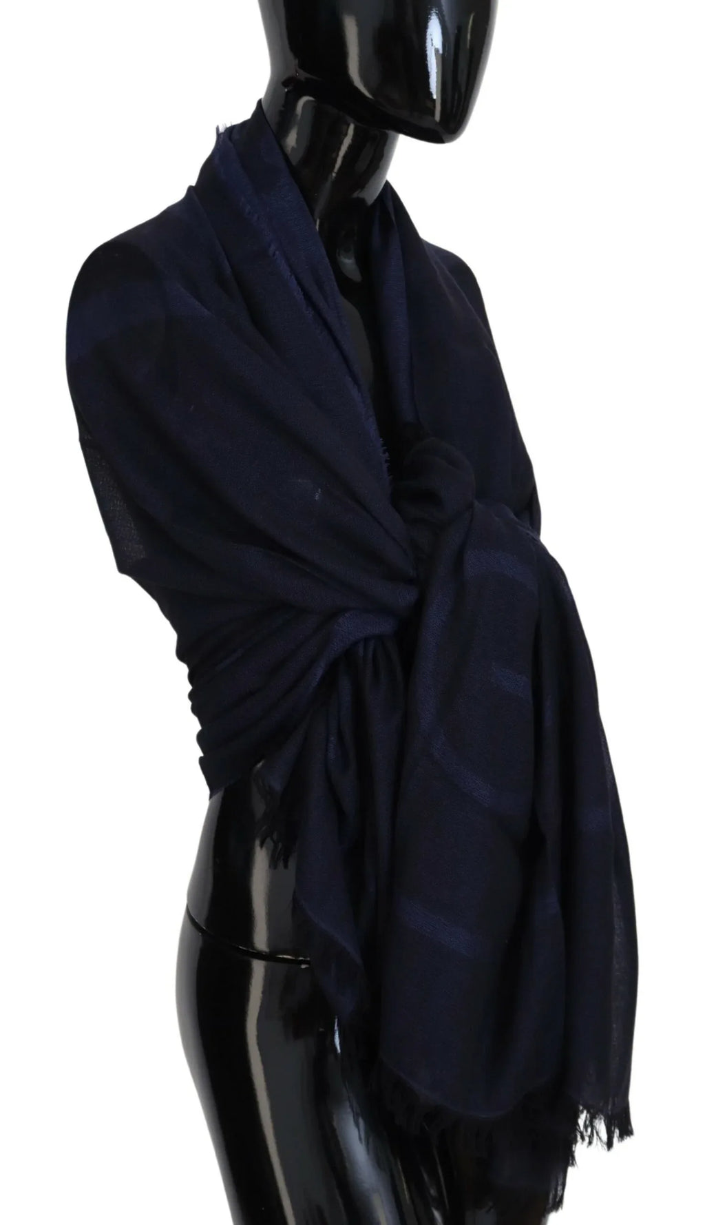 GF Ferre Dark Blue Wool Neck Wrap Shawl Fringes Scarf - Zeiniez