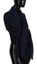 GF Ferre Dark Blue Wool Neck Wrap Shawl Fringes Scarf - Zeiniez