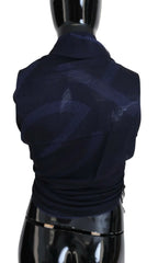GF Ferre Dark Blue Wool Neck Wrap Shawl Fringes Scarf - Zeiniez