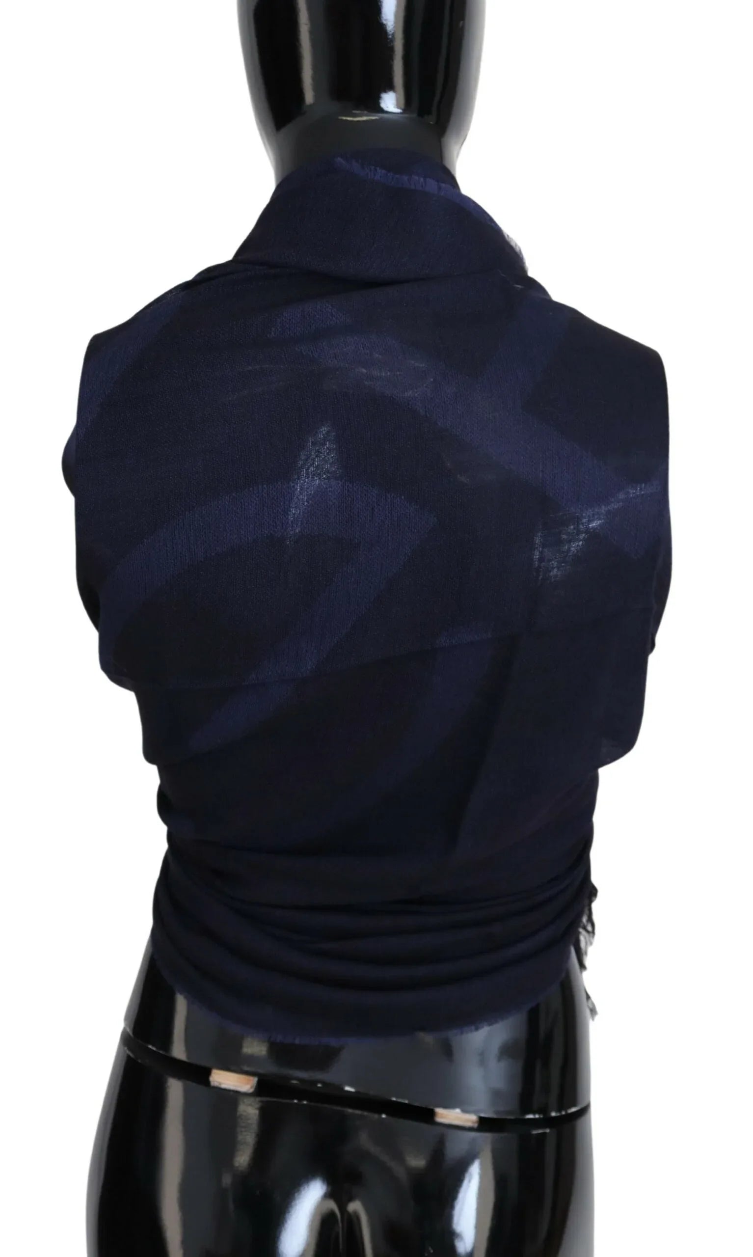 GF Ferre Dark Blue Wool Neck Wrap Shawl Fringes Scarf - Zeiniez