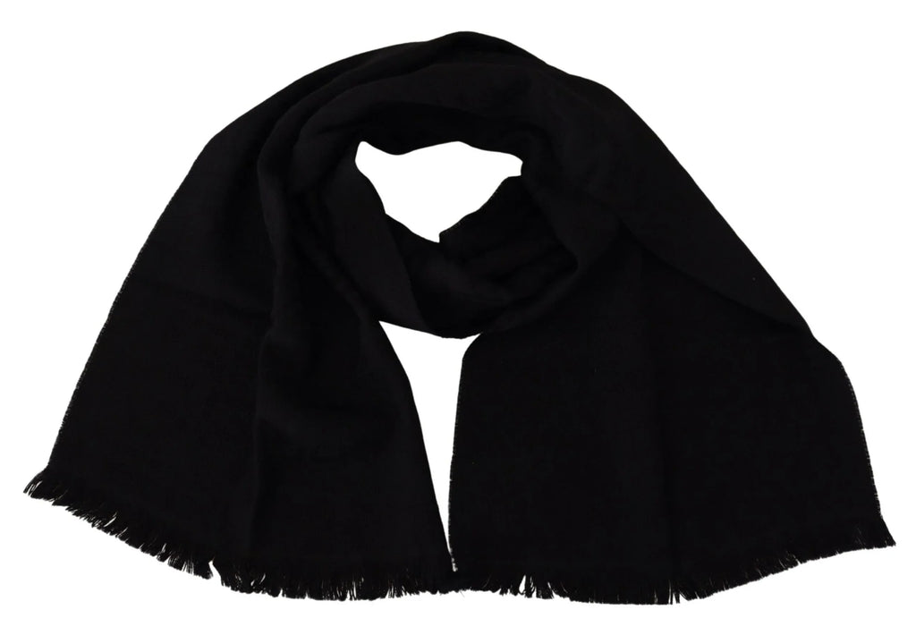 GF Ferre Black Wool Neck Wrap Shawl Fringes Scarf - Zeiniez