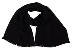 GF Ferre Black Wool Neck Wrap Shawl Fringes Scarf - Zeiniez