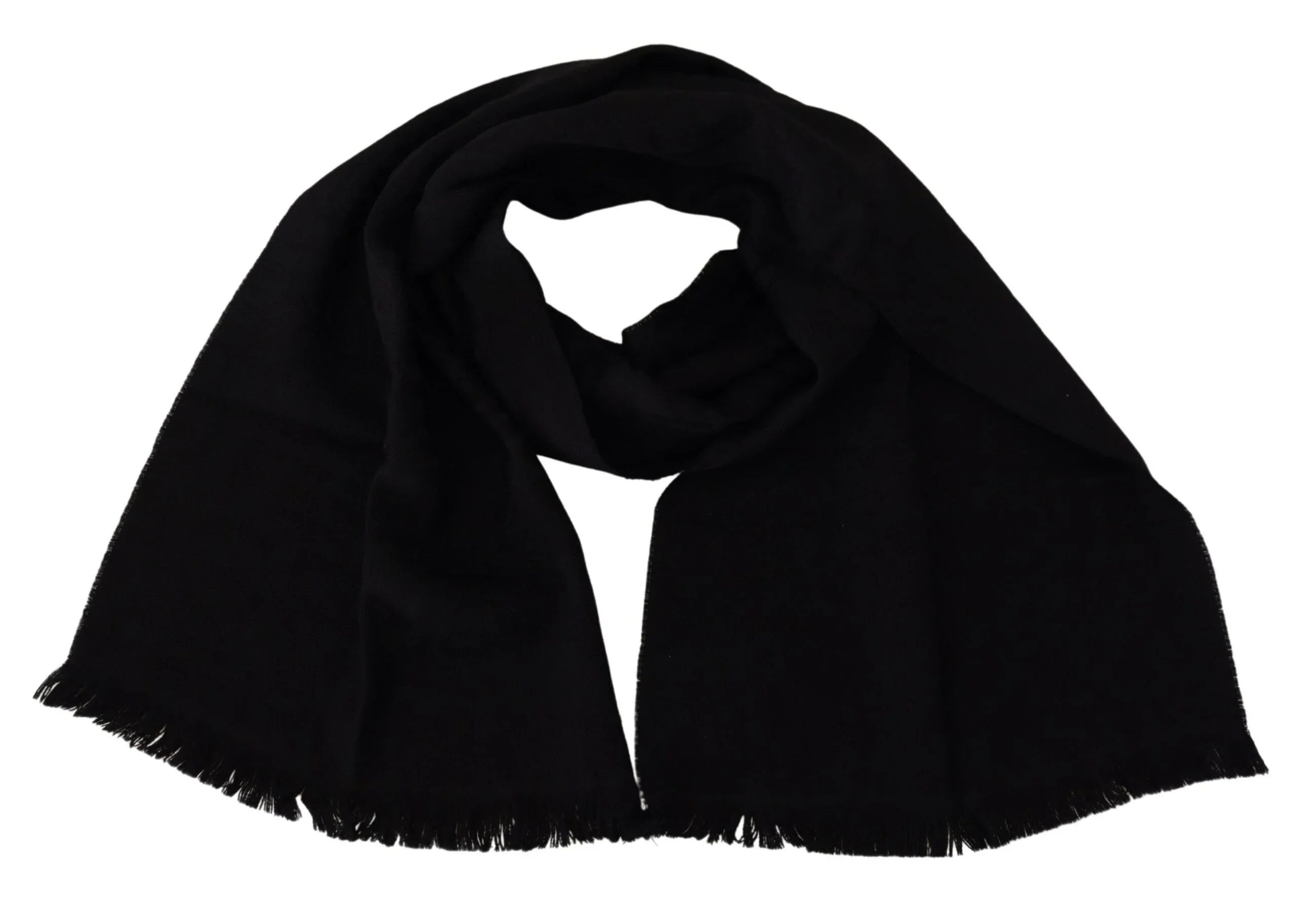 GF Ferre Black Wool Neck Wrap Shawl Fringes Scarf - Zeiniez