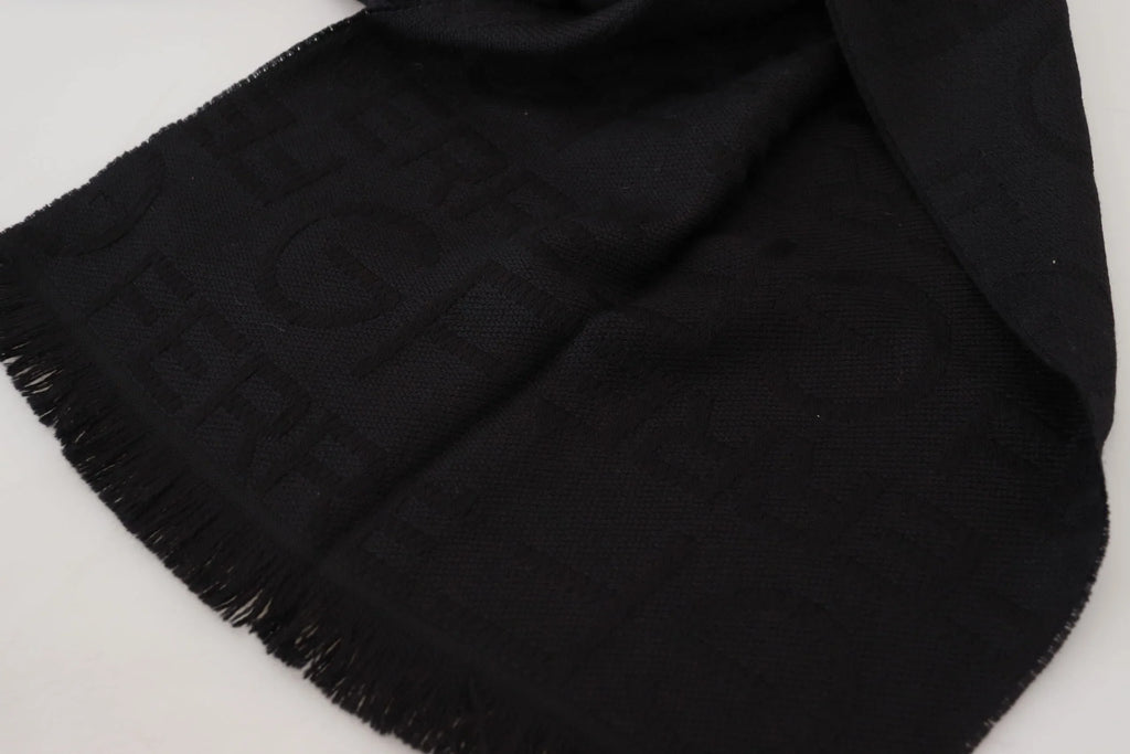 GF Ferre Black Wool Neck Wrap Shawl Fringes Scarf - Zeiniez