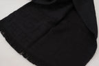 GF Ferre Black Wool Neck Wrap Shawl Fringes Scarf - Zeiniez