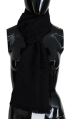 GF Ferre Black Wool Neck Wrap Shawl Fringes Scarf - Zeiniez