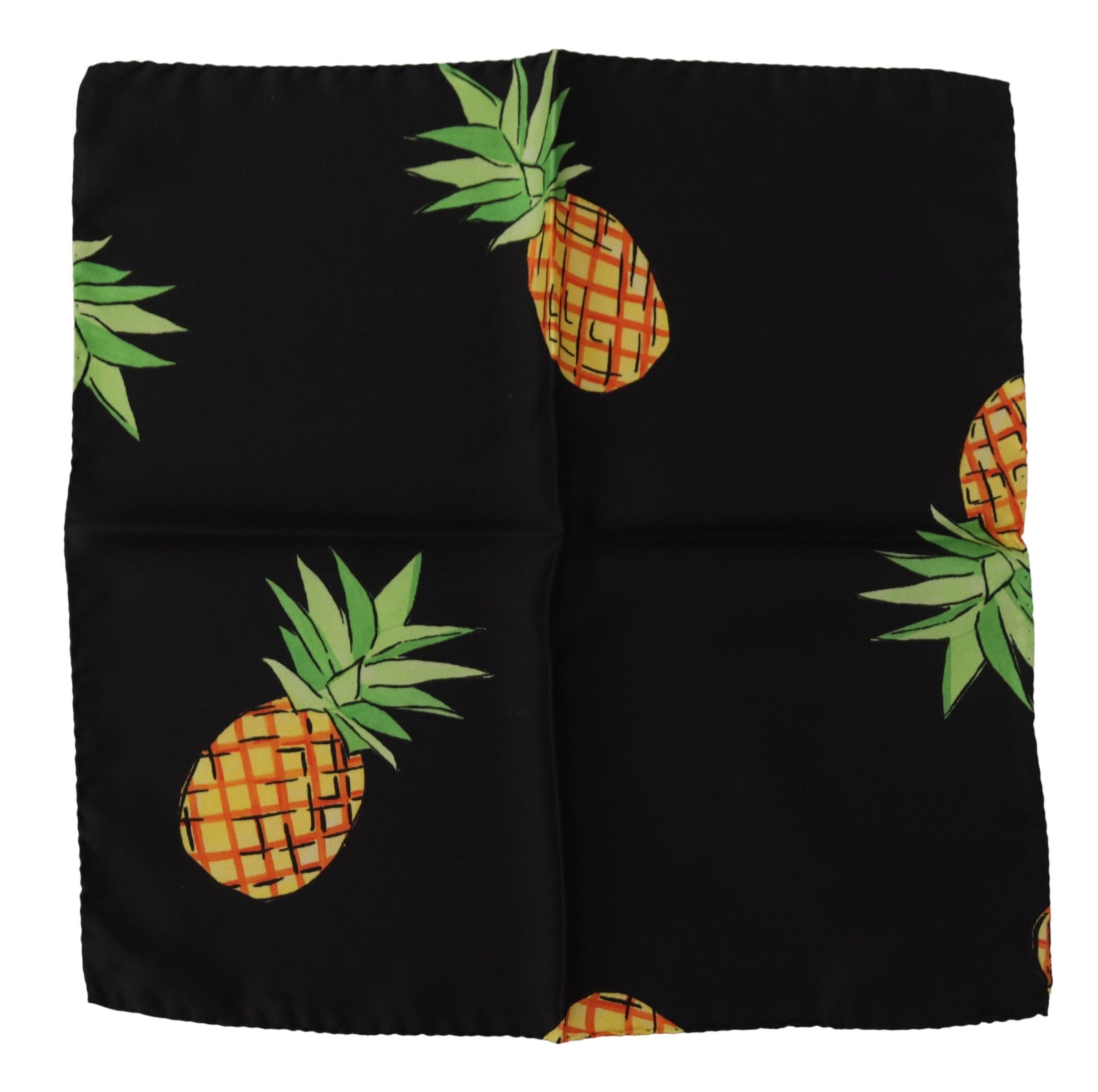 Dolce & Gabbana Black Pineapple Printed Square Handkerchief  Scarf - Zeiniez