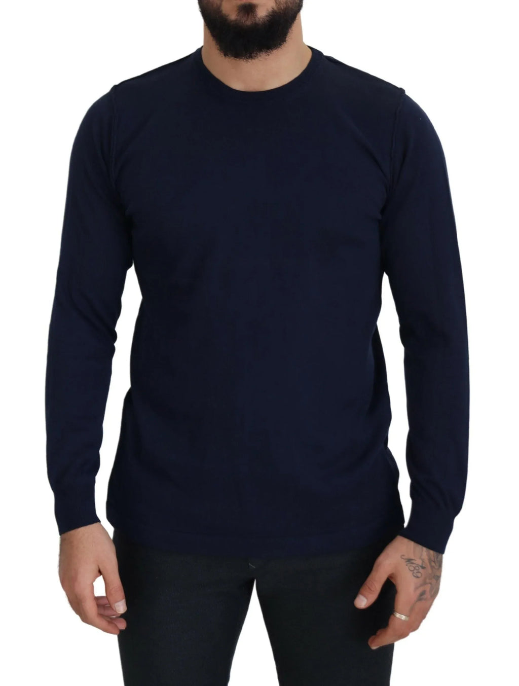 Paolo Pecora Milano Blue Cotton Crewneck Pullover Sweater - Zeiniez
