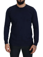 Paolo Pecora Milano Blue Cotton Crewneck Pullover Sweater - Zeiniez