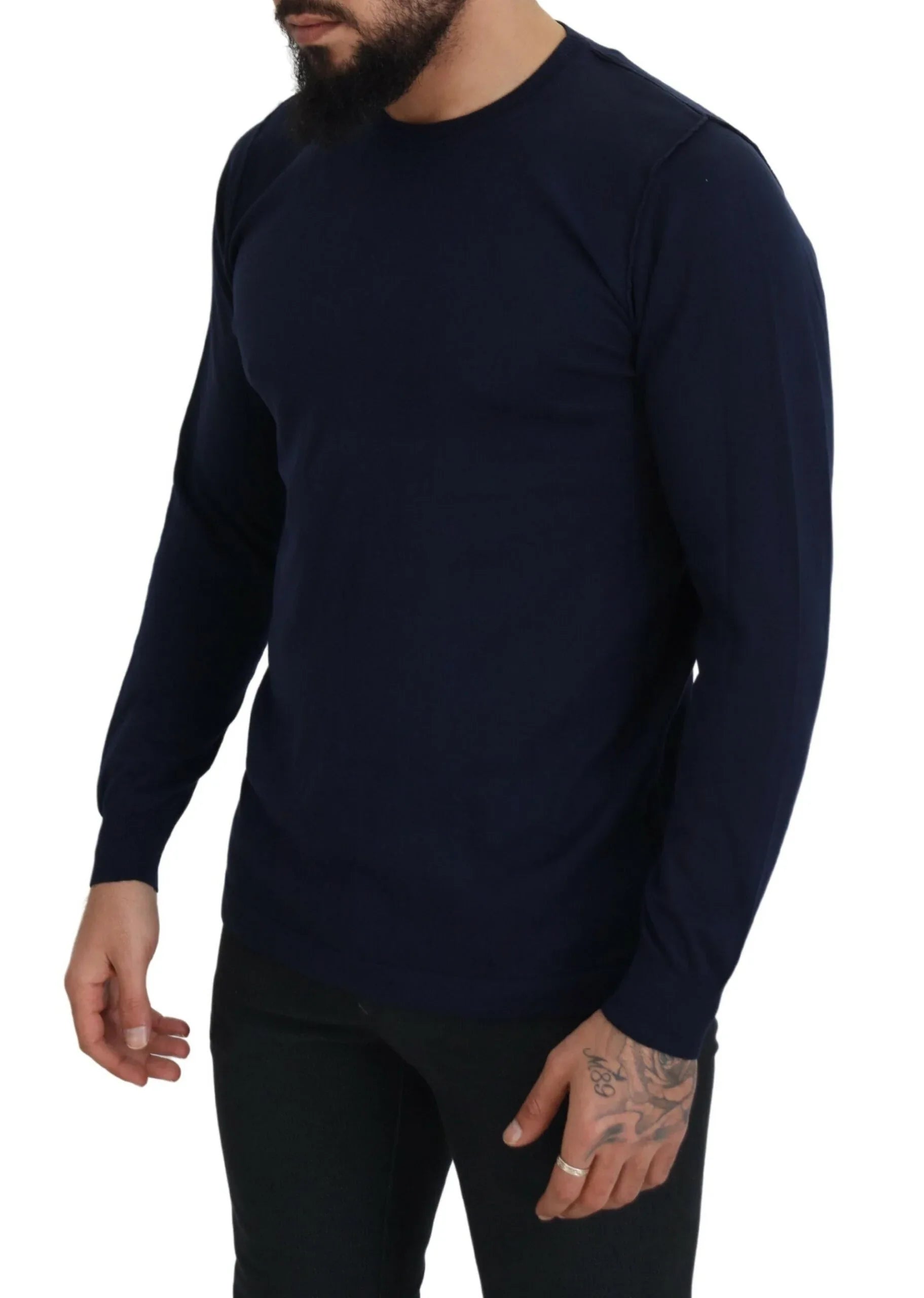 Paolo Pecora Milano Blue Cotton Crewneck Pullover Sweater - Zeiniez