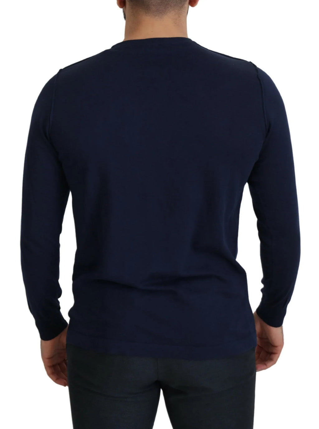 Paolo Pecora Milano Blue Cotton Crewneck Pullover Sweater - Zeiniez