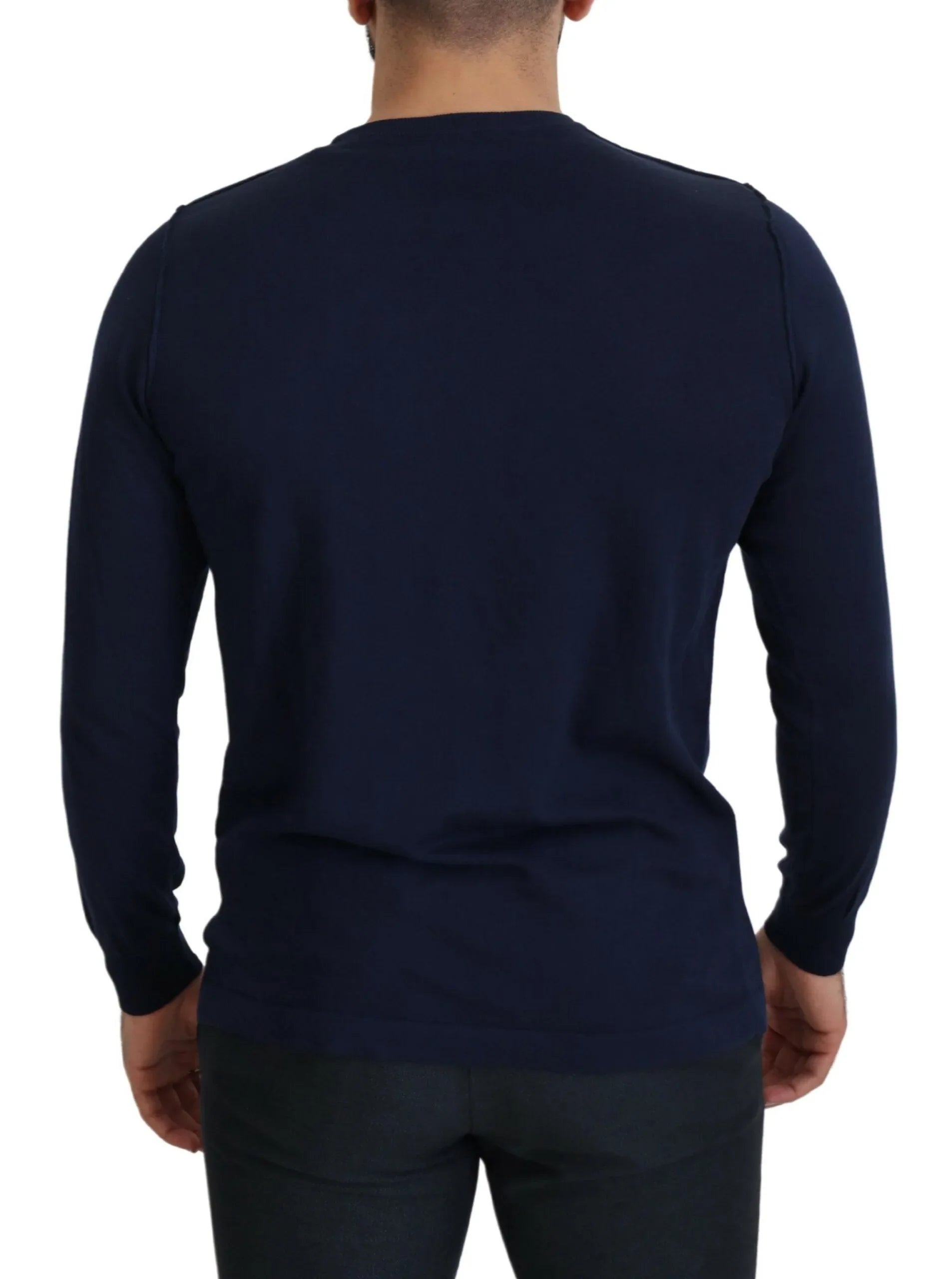 Paolo Pecora Milano Blue Cotton Crewneck Pullover Sweater - Zeiniez