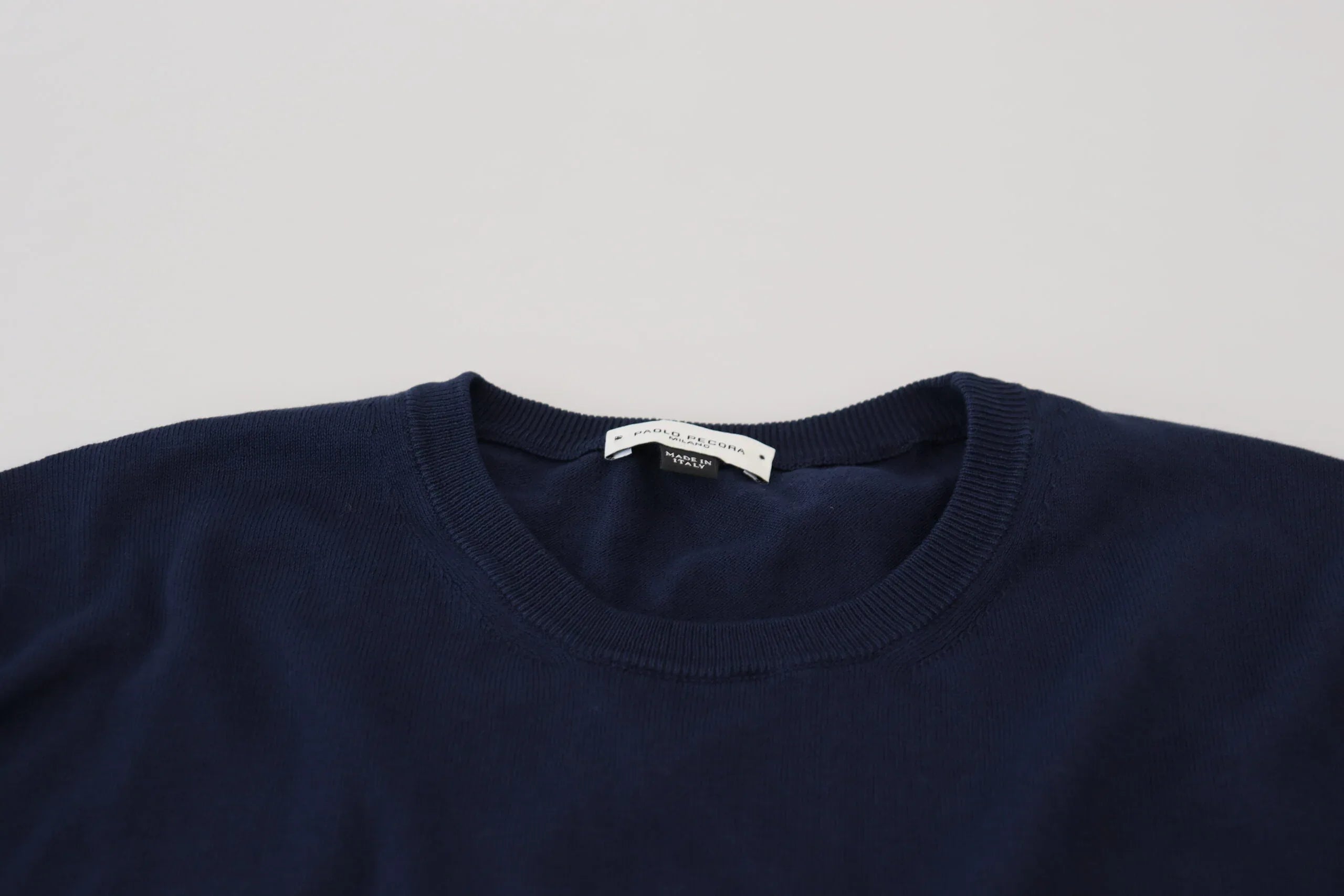 Paolo Pecora Milano Blue Cotton Crewneck Pullover Sweater - Zeiniez
