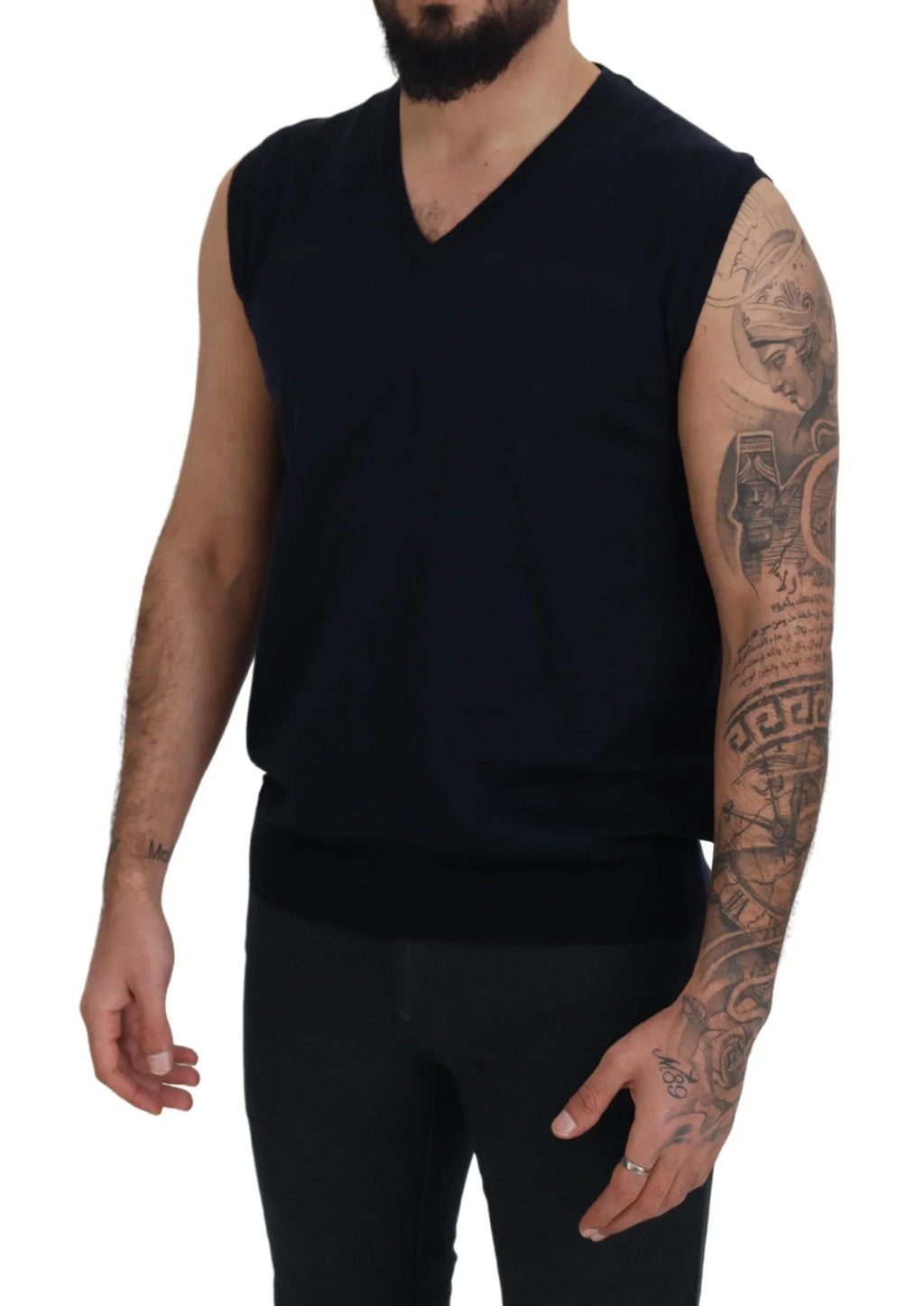 Paolo Pecora Milano Black Cotton V-neck Sleeveless Tank T-shirt - Zeiniez