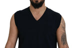 Paolo Pecora Milano Black Cotton V-neck Sleeveless Tank T-shirt - Zeiniez