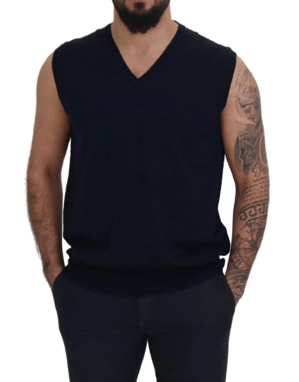 Paolo Pecora Milano Black Cotton V-neck Sleeveless Tank T-shirt - Zeiniez