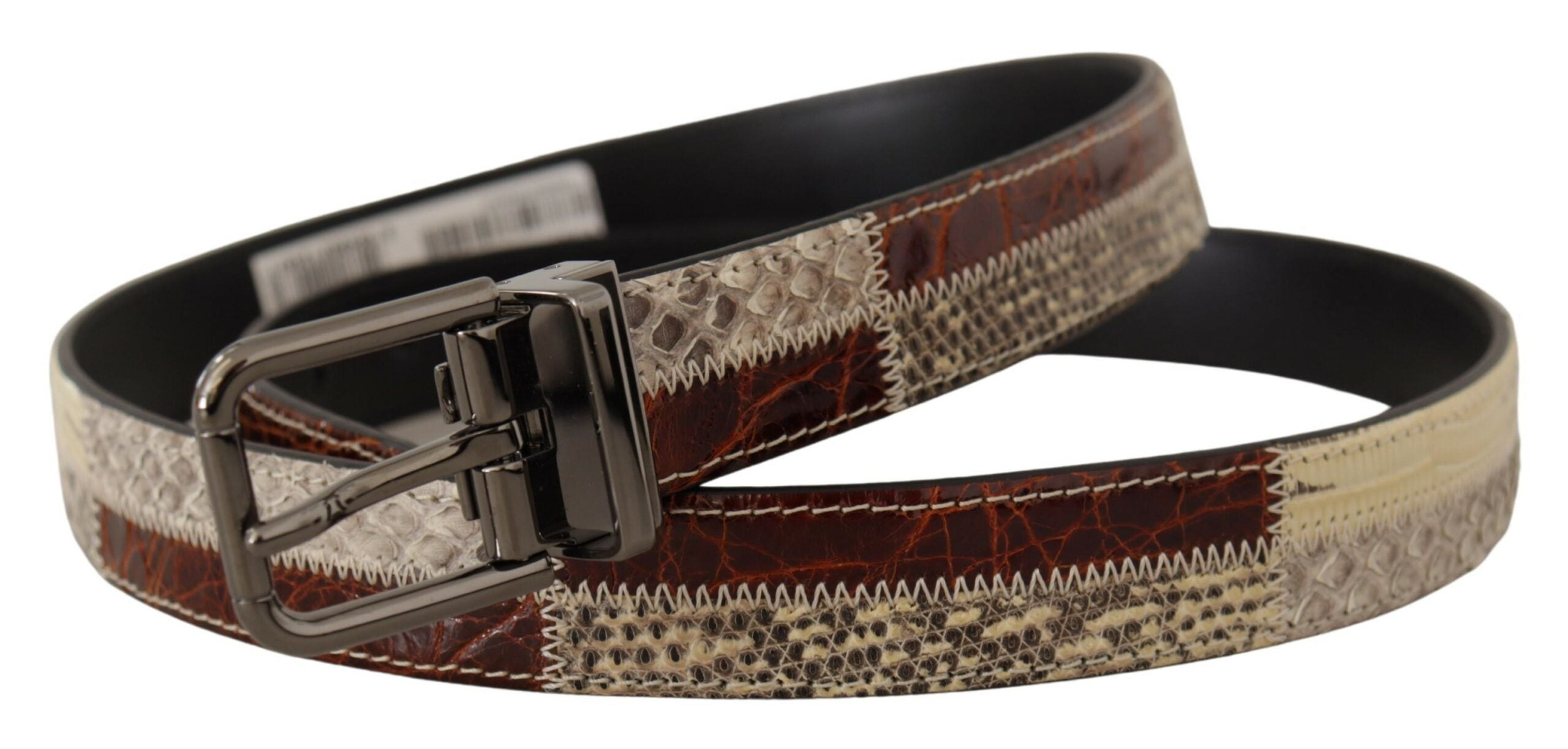 Dolce & Gabbana Multicolor Exotic Leather Patchwork Metal Belt - Zeiniez