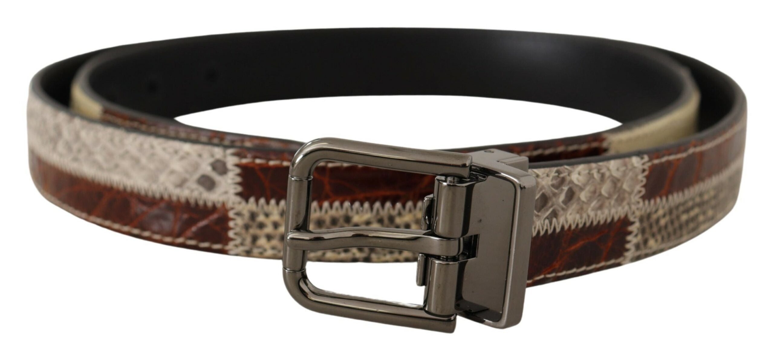 Dolce & Gabbana Multicolor Exotic Leather Patchwork Metal Belt - Zeiniez