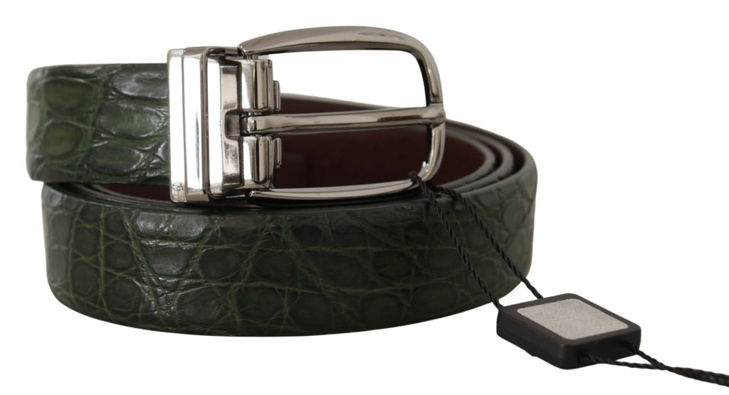 Dolce & Gabbana Green Exotic Leather Silver Buckle Belt - Zeiniez