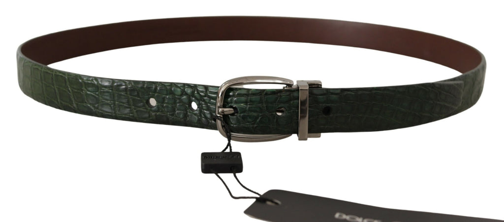 Dolce & Gabbana Green Exotic Leather Silver Buckle Belt - Zeiniez