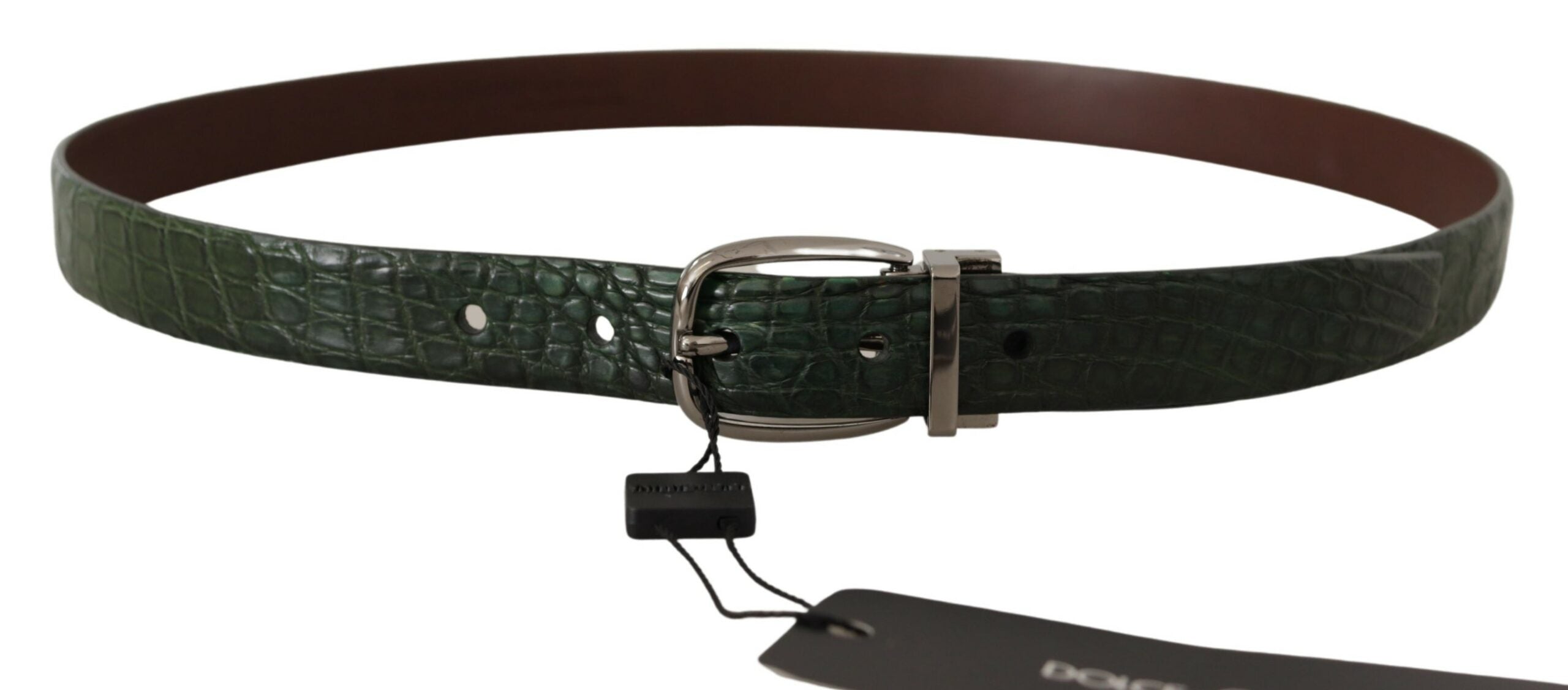 Dolce & Gabbana Green Exotic Leather Silver Buckle Belt - Zeiniez