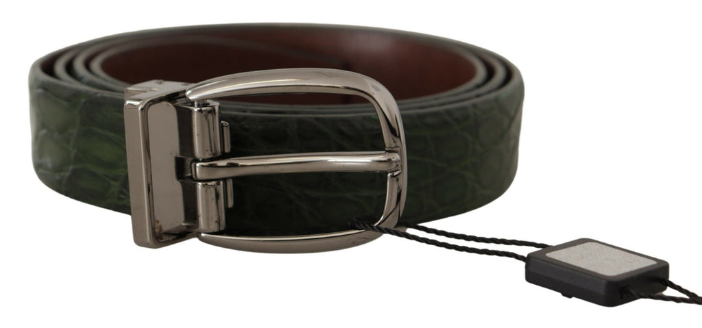 Dolce & Gabbana Green Exotic Leather Silver Buckle Belt - Zeiniez