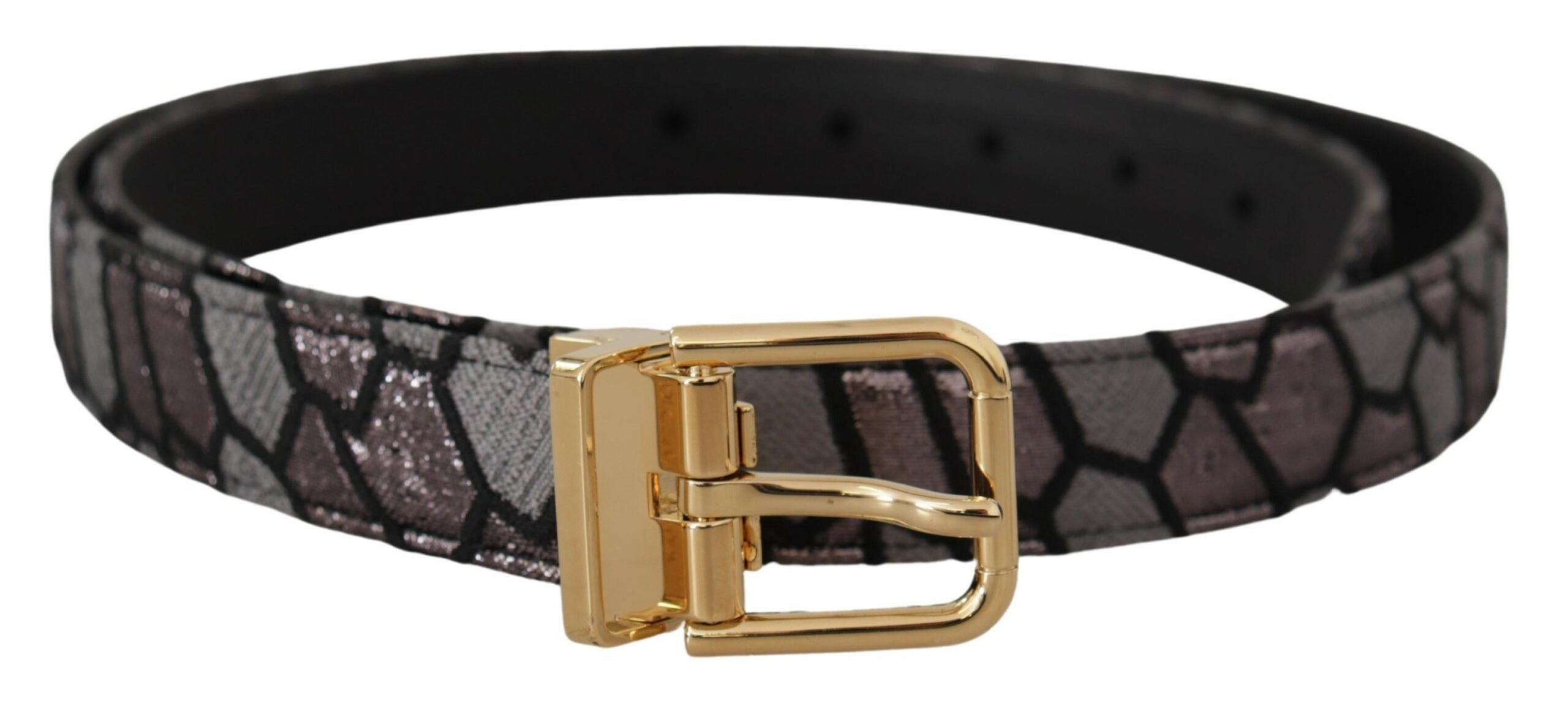 Dolce & Gabbana Multicolor Patchwork Leather Gold Jaquard Belt - Zeiniez