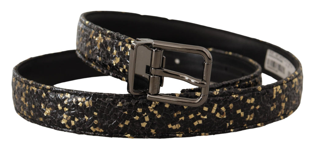 Dolce & Gabbana Gold Black Two-toned Leather Chrome Buckle Belt - Zeiniez