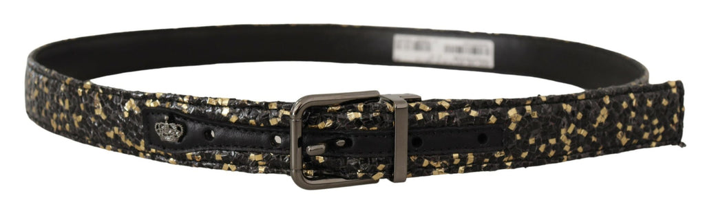Dolce & Gabbana Gold Black Two-toned Leather Chrome Buckle Belt - Zeiniez