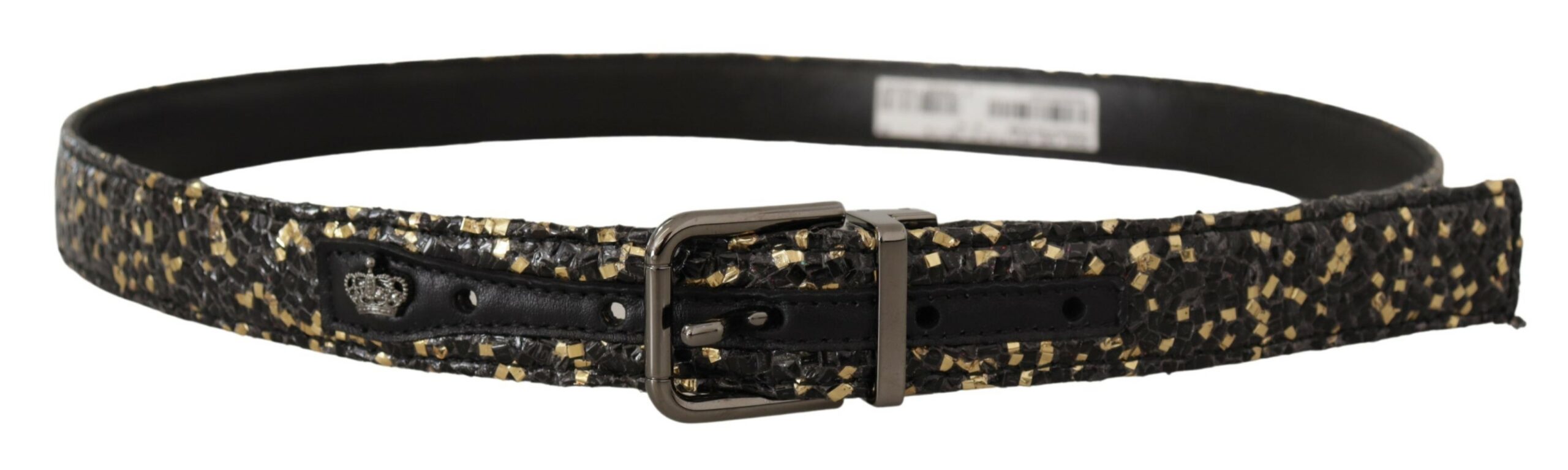 Dolce & Gabbana Gold Black Two-toned Leather Chrome Buckle Belt - Zeiniez