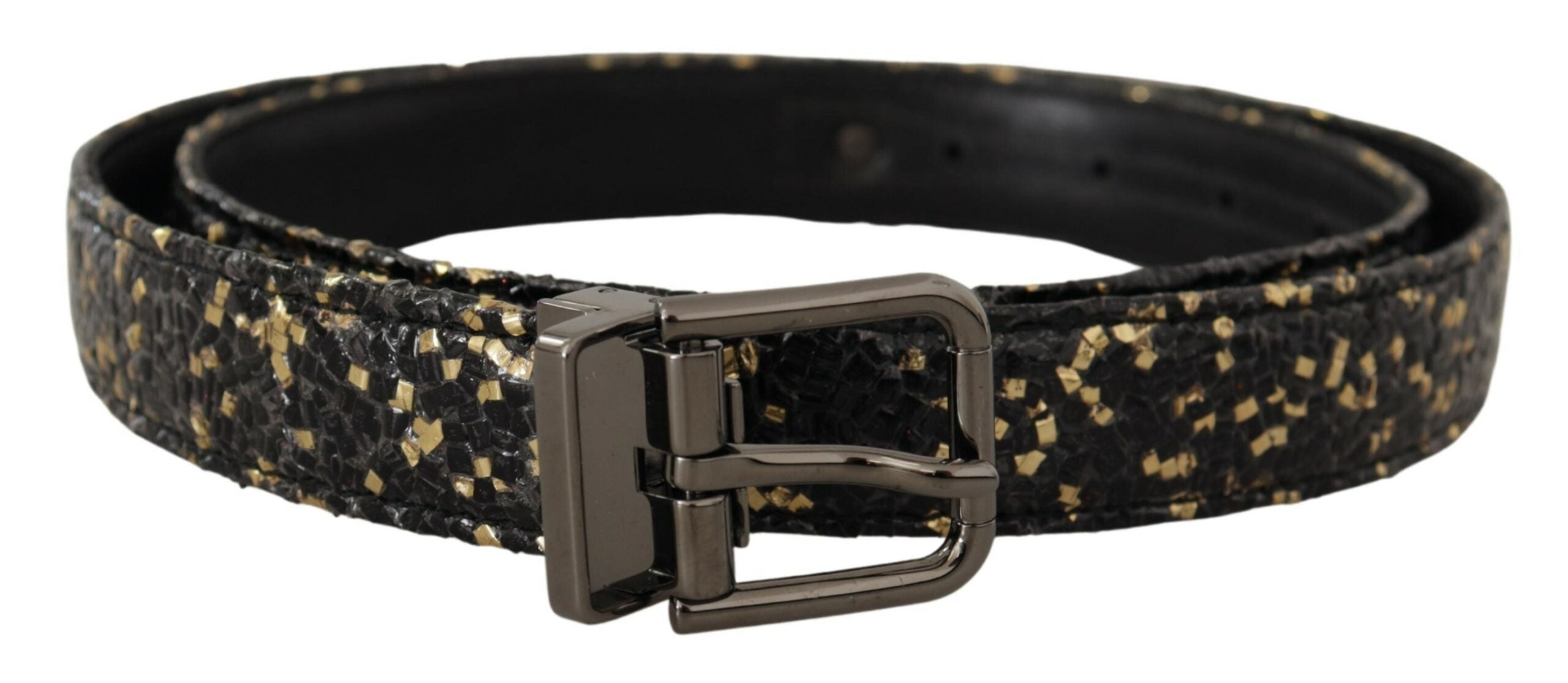 Dolce & Gabbana Gold Black Two-toned Leather Chrome Buckle Belt - Zeiniez