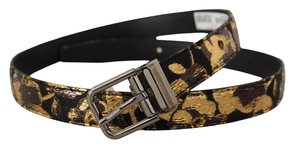 Dolce & Gabbana Multicolor Jacquard Leather Logo Metal Buckle Belt - Zeiniez