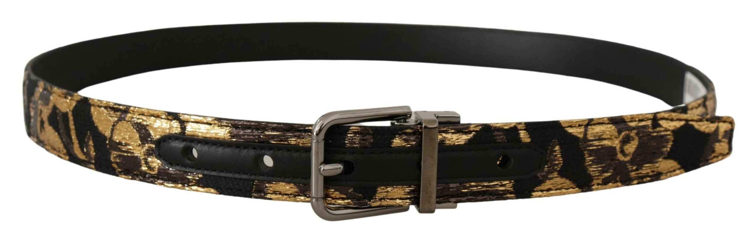 Dolce & Gabbana Multicolor Jacquard Leather Logo Metal Buckle Belt - Zeiniez