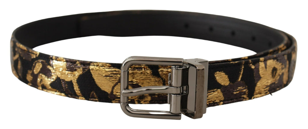 Dolce & Gabbana Multicolor Jacquard Leather Logo Metal Buckle Belt - Zeiniez