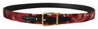 Dolce & Gabbana Red Jacquard Rose Leather Gold Metal Buckle Belt - Zeiniez