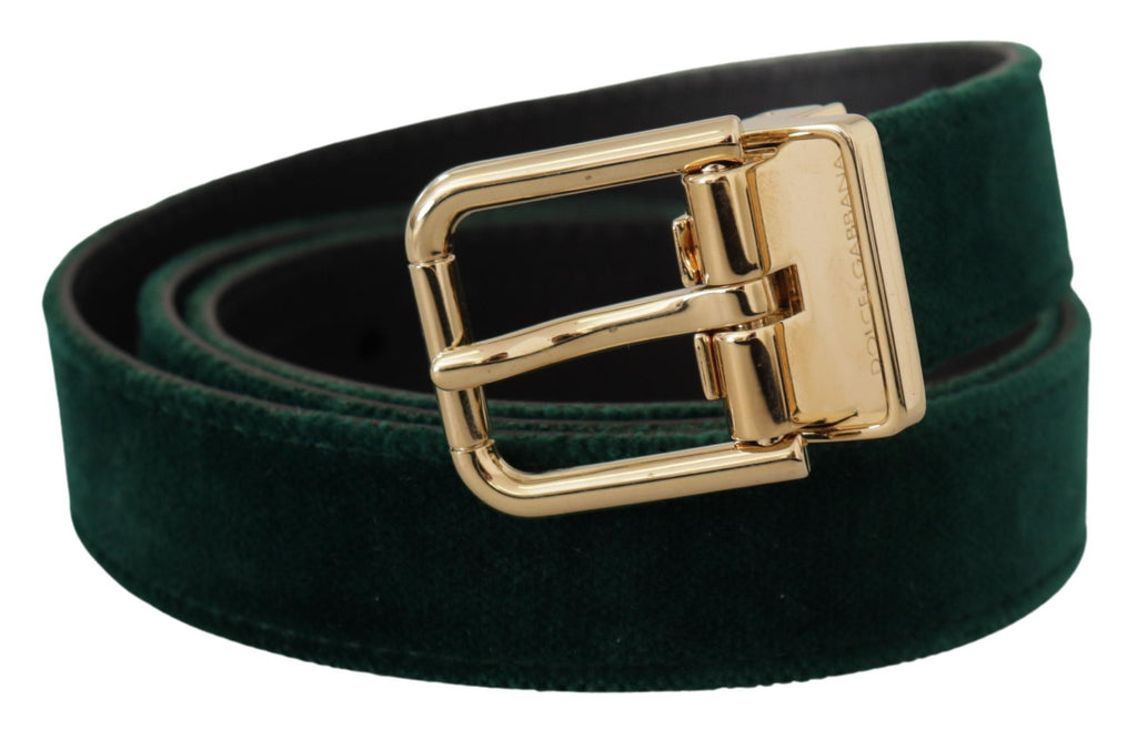 Dolce & Gabbana Green Velvet Leather Gold Metal Logo Belt - Zeiniez