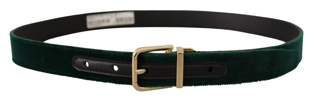 Dolce & Gabbana Green Velvet Leather Gold Metal Logo Belt - Zeiniez