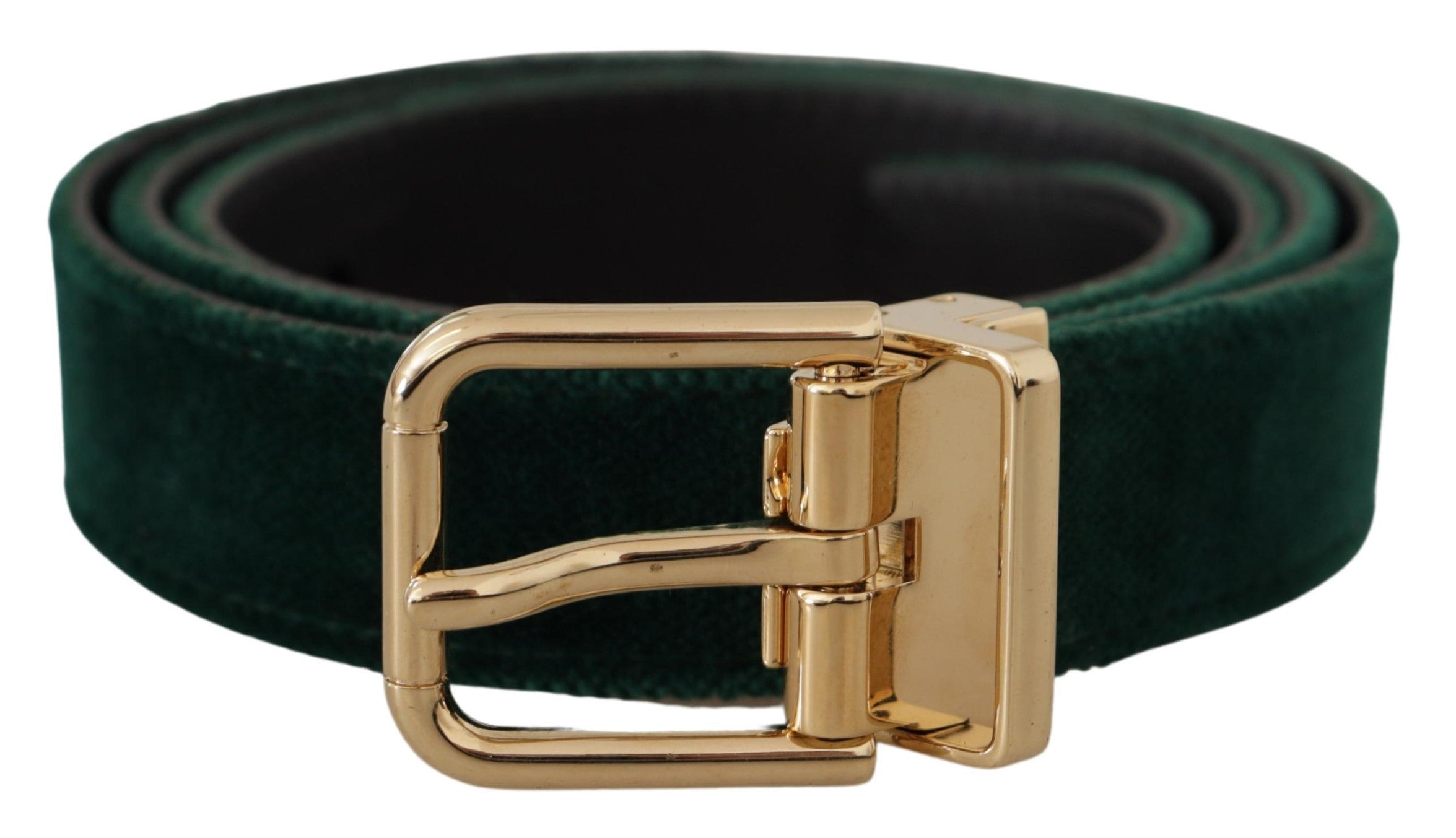 Dolce & Gabbana Green Velvet Leather Gold Metal Logo Belt - Zeiniez