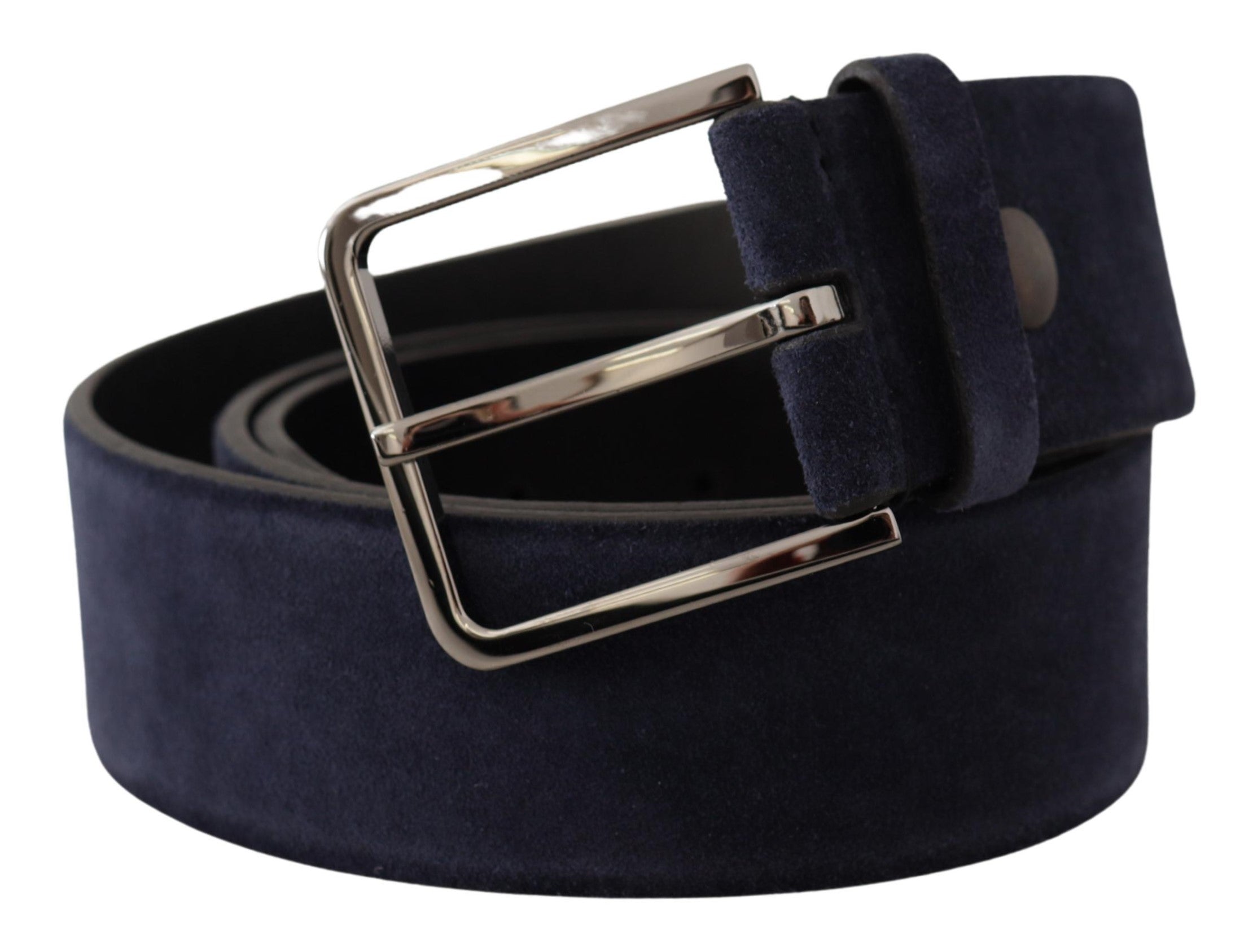 Dolce & Gabbana Navy Blue Velvet Leather Silver Logo Buckle Belt - Zeiniez