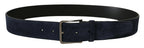 Dolce & Gabbana Navy Blue Velvet Leather Silver Logo Buckle Belt - Zeiniez