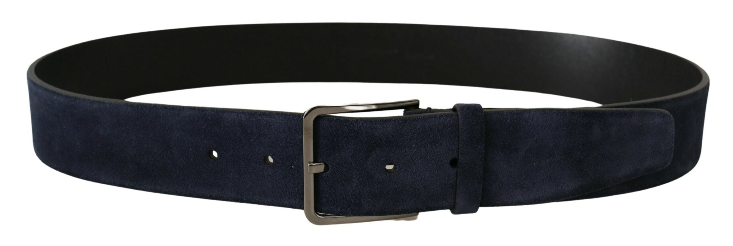Dolce & Gabbana Navy Blue Velvet Leather Silver Logo Buckle Belt - Zeiniez
