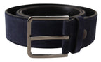 Dolce & Gabbana Navy Blue Velvet Leather Silver Logo Buckle Belt - Zeiniez