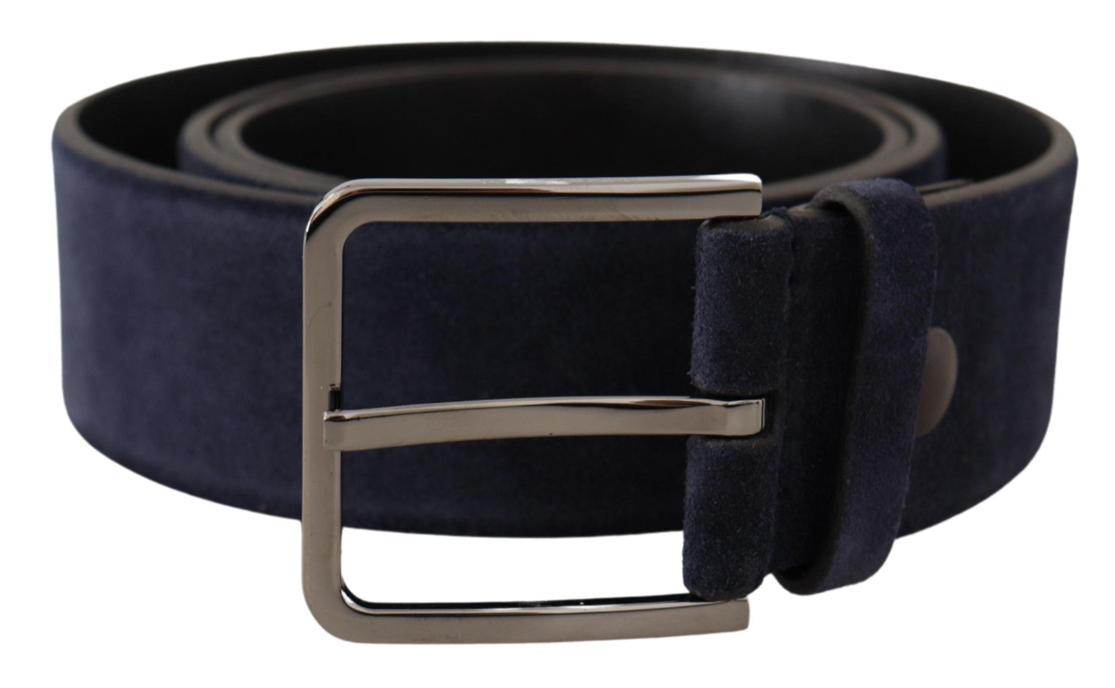 Dolce & Gabbana Navy Blue Velvet Leather Silver Logo Buckle Belt - Zeiniez