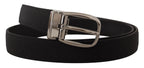 Dolce & Gabbana Black Grosgrain Leather Silver Logo Buckle Belt - Zeiniez
